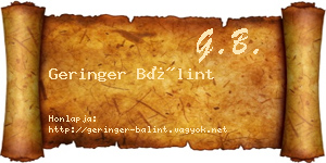 Geringer Bálint névjegykártya